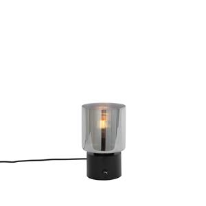 qazqa Art Deco Tischlampe schwarz mit Rauchglas - Laura - Grau
