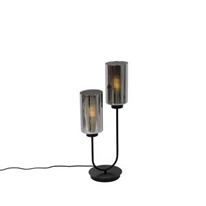 QAZQA Art Deco tafellamp zwart met smoke glas 2-lichts - Laura
