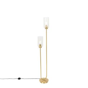 qazqa Art-Deco-Stehlampe Gold mit Glas 2-flammig - Laura - Gold