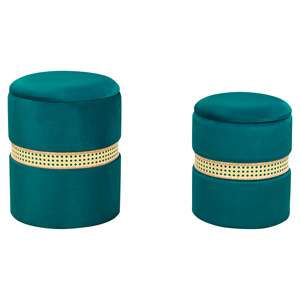 beliani Runder Polster Pouf aus Samt grün mit Stauraum 2er Set Sitzpouf modern Medford - Grün