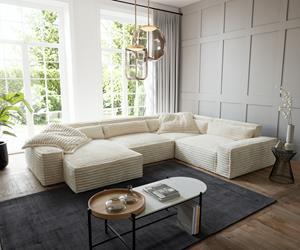 DELIFE Big-Sofa Sirpio, XL Plüschcord Beige 360x260 cm Recamiere variabel