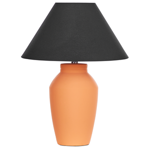 Beliani - Tischlampe Orange Keramiksockel Leinenschirm 52 cm Textiltrommel Schwarz Nachttisch Wohnzimmer Schlafzimmer Beleuchtung Traditionell