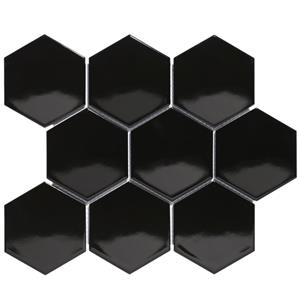 The Mosaic Factory Tegelsample:  Barcelona grote hexagon mozaïek tegels 26x30 zwart