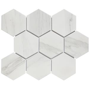 The Mosaic Factory Tegelsample:  Barcelona grote hexagon mozaïek tegels 26x30 carrara white