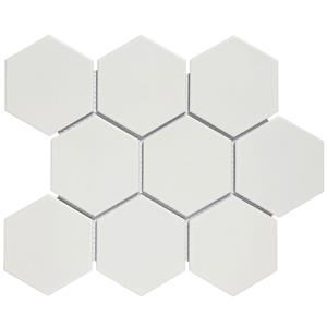 The Mosaic Factory Tegelsample:  Barcelona grote hexagon mozaïek tegels 26x30 wit mat