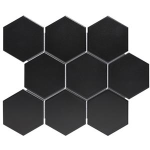 The Mosaic Factory Tegelsample:  Barcelona grote hexagon mozaïek tegels 26x30 zwart mat