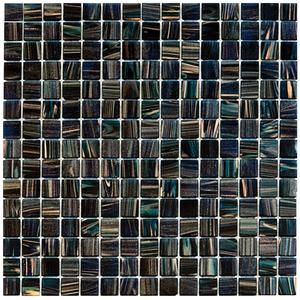 The Mosaic Factory Tegelsample:  Amsterdam vierkante glasmozaïek tegels 32x32 donkerblauw met gouden accenten