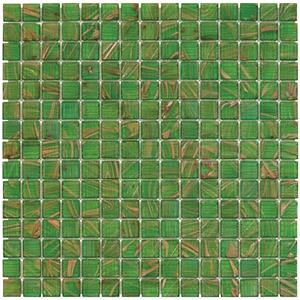 The Mosaic Factory Tegelsample:  Amsterdam vierkante glasmozaïek tegels 32x32 groen met gouden accenten