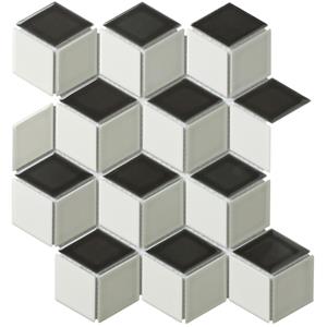 The Mosaic Factory Tegelsample:  Paris mozaïek tegels 27x31 kubus zwart/wit/grijs