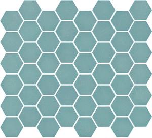 The Mosaic Factory Tegelsample:  Valencia hexagon glasmozaïek tegels 28x33 turquoise mat