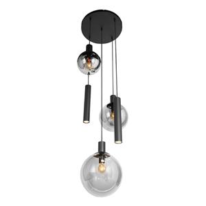 Steinhauer Vide hanglamp Bollique zwart met rookglas 3800ZW