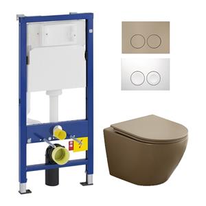 Geberit UP100 toiletset met Saniclear Itsie mat taupe toiletpot randloos met softclose zitting