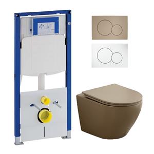 Geberit UP320 toiletset met Saniclear Itsie mat taupe toiletpot randloos met softclose zitting