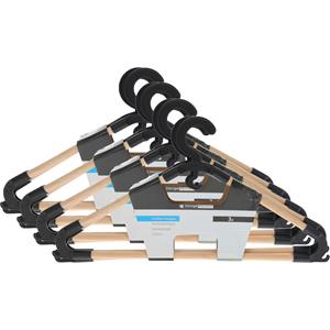 Storage Solutions Kledinghangers met broekstang - 12x - hout - zwart - 43 x 20 cm -