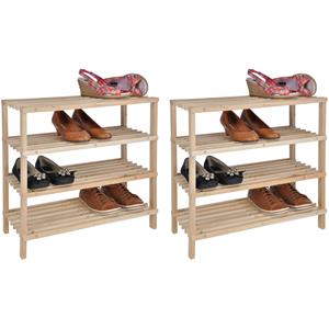 HI 2x Smalle houten schoenenrekjes 4 laags 54 cm -