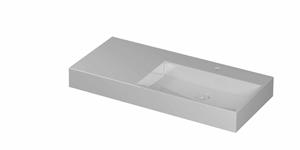 INK United porseleinen wastafel rechts met 1 kraangat, porseleinen click-plug en verborgen overloop systeem 100 x 45 x 11 cm, glanzend wit