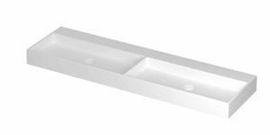 INK United porseleinen dubbele wastafel zonder kraangat met porseleinen click-plug en verborgen overloop systeem 160 x 45 x 11 cm, mat wit