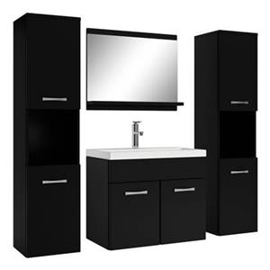 badplaats Badezimmer Badmöbel Set Montreal xl 60cm Waschbecken Mat Schwarz - Unterschrank Hochschrank Waschtisch Möbel - Matt schwarz