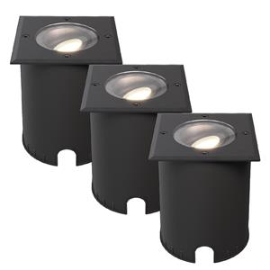 HOFTRONIC™ Set van 3 Cody LED Grondspots Zwart - GU10 4,5 Watt 345 lumen dimbaar - 4000K neutraal wit - Kantelbaar - Overrijdbaar - Vierkant - IP67 waterdicht