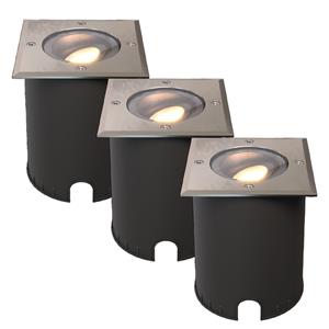 HOFTRONIC™ Set van 3 Cody LED Grondspots RVS - GU10 4,5 Watt 345 lumen dimbaar - 2700K warm wit - Kantelbaar - Overrijdbaar - Vierkant - IP67 waterdicht