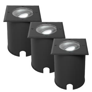 HOFTRONIC™ Set van 3 Cody LED Grondspots Zwart - GU10 4,5 Watt 345 lumen dimbaar - 6500K daglicht wit - Kantelbaar - Overrijdbaar - Vierkant - IP67 waterdicht