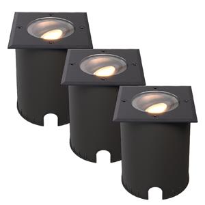 HOFTRONIC™ Set van 3 Cody LED Grondspots Zwart - GU10 4,5 Watt 345 lumen dimbaar - 2700K warm wit - Kantelbaar - Overrijdbaar - Vierkant - IP67 waterdicht