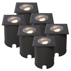 HOFTRONIC™ Set van 6 Cody LED Grondspots Zwart - GU10 4,5 Watt 345 lumen dimbaar - 2700K warm wit - Kantelbaar - Overrijdbaar - Vierkant - IP67 waterdicht