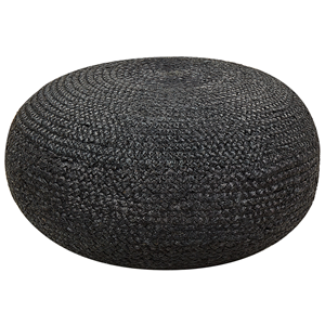 beliani Natürlicher Pouf aus Jute schwarz ø 50 cm rund Tifelt - Schwarz