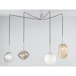 lucedesign Pendelleuchte greenwich mit 4 Relief Glas Lampenschirmen, Höhe 166cm