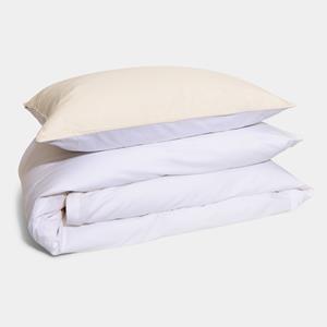 Homehagen Cotton percale bedding set- Cream & white - 1x 140x200 / 50x70