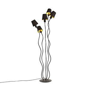 QAZQA Design vloerlamp zwart 5-lichts met klemkap - Wimme