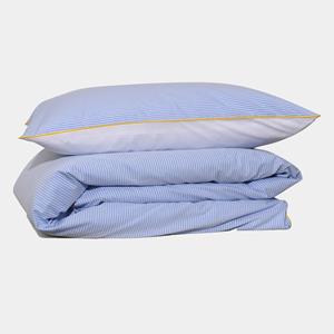 Homehagen Cotton percale Bedding set - Blue stripe Yellow piping - Blue stripe Yellow piping / 80x80 / 200x200