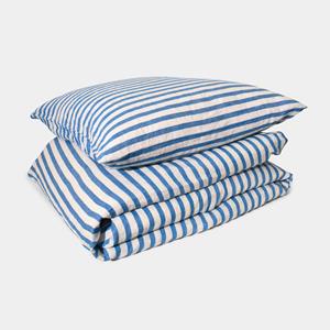 Homehagen Linen Bedding set - Blue stripe - Blue stripe / 80x80 / 200x200