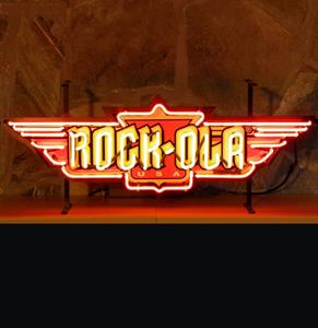 Fiftiesstore Rock-Ola Logo Neon Verlichting Met Bord 84 x 31 cm