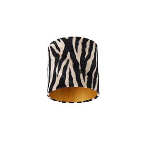 qazqa Velours Lampenschirm Zebra Design 20/20/20 Gold innen - Zebra
