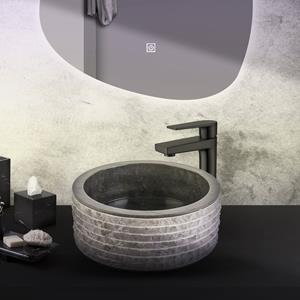 Creavit Aloni Marmeren 'Alur' Waskom Met Gepolijste Binnenzijde - Zwart 40x15 Cm