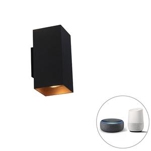 QAZQA Smart wandlamp zwart met goud vierkant incl. 2 Wifi GU10 - Sab