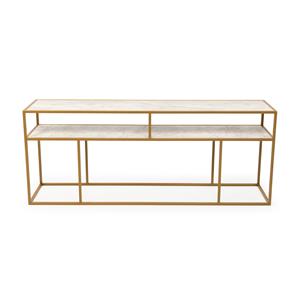 STALUX Side-table Teun 200cm - goud / wit marmer
