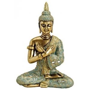 Boeddha beeldje goud/groen 33 cm woondecoratie -