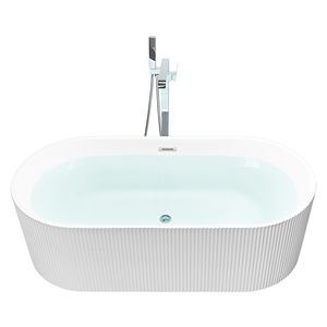 beliani Freistehende Badewanne Weiß 1690 x 800 cm Geriffelte Oberfläche Oval für Badezimmer - Weiß