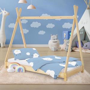ML-Design Kinderbett Tipi mit Lattenrost, 80x160 cm, Natur, aus Kiefernholz, Indianer Bett für Mädchen & Jungen, Kinderhaus Jugendbett Holzbett