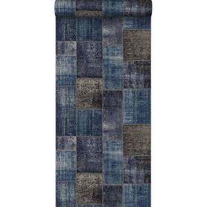 Origin Wallcoverings Behang Kelim Patchwork Taupe En Blauw