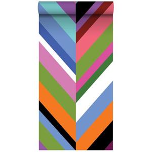 ESTAhome Xxl Behang Zigzag Motief Groen, Roze, Paars En Blauw