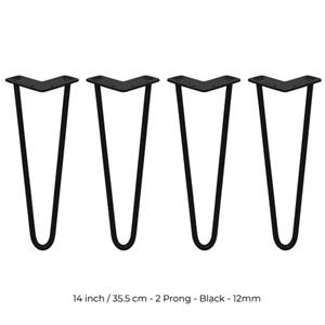 Monster Shop 4 X Hairpin Poten - 35,5cm - 2 Pin - 12mm - Zwart