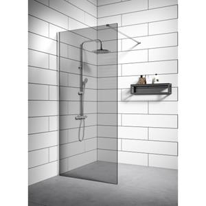 badplaats Duschwand Rizani 80 x 200cm Dunkles Glas Duschabtrennung Chrom - Walk-In Dusche Nano Duschtrennwand - Chrom