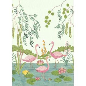 Komar Fotobehang Flamingo Vibes Roze, Groen En Blauw - 610840