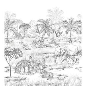 ESTAhome Fotobehang Jungle Dieren Zwart Wit - 159296