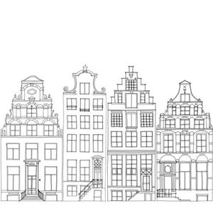 ESTAhome Fotobehang Getekende Amsterdamse Grachtenhuisjes