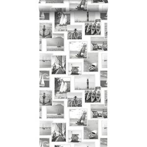 ESTAhome Behang Foto Collage Strand Donkergrijs En Wit - 138956