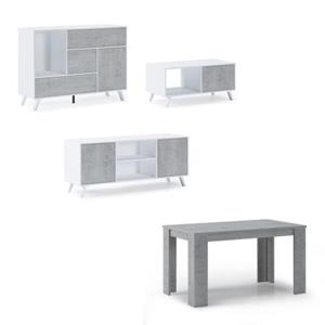 Skraut Home  Furniture Set, Windmodel, Hulpmeubilair, Wit En Cement, Moderne Stijl